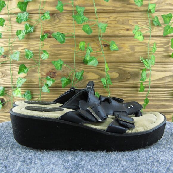 Skechers‎ Women Slide Sandal Shoes Black Leather Size 6 Medium - Picture 4 of 10